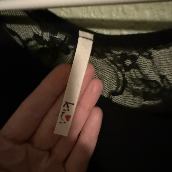 Kiwi Black and Teal Top with Sheer Black Lace Back - Picture 2 of 4